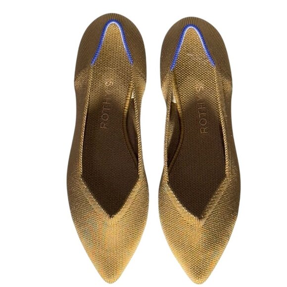 ROTHY'S Womens Pointed-Toe Flats Recycled Knit Bronze/Brown Blue Trim Size 7 - Picture 3 of 11